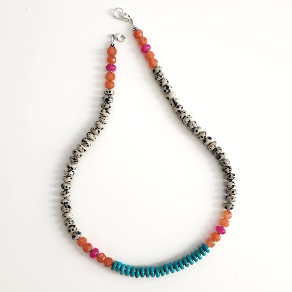 DALMATION JASPER & ORANGE JADE NECKLACE--20" - Picture 4 of 4